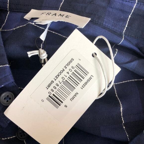 Frame Windowpane Plaid Classic Fit Button-Up Shirt in Navy Multi Size S - Picture 6 of 8